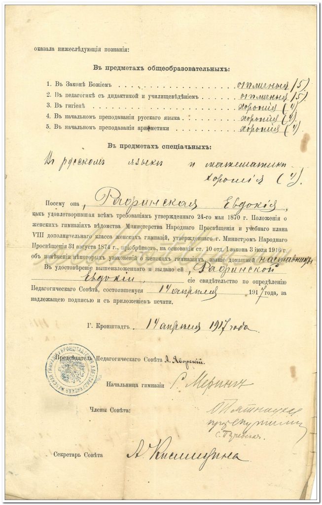 Свидетельство Рафинская - оценки